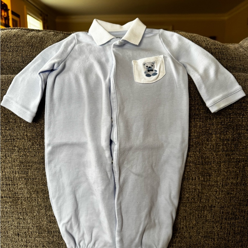 Crown & Ivy Light Blue Baby Nightgown with Bear Pocket